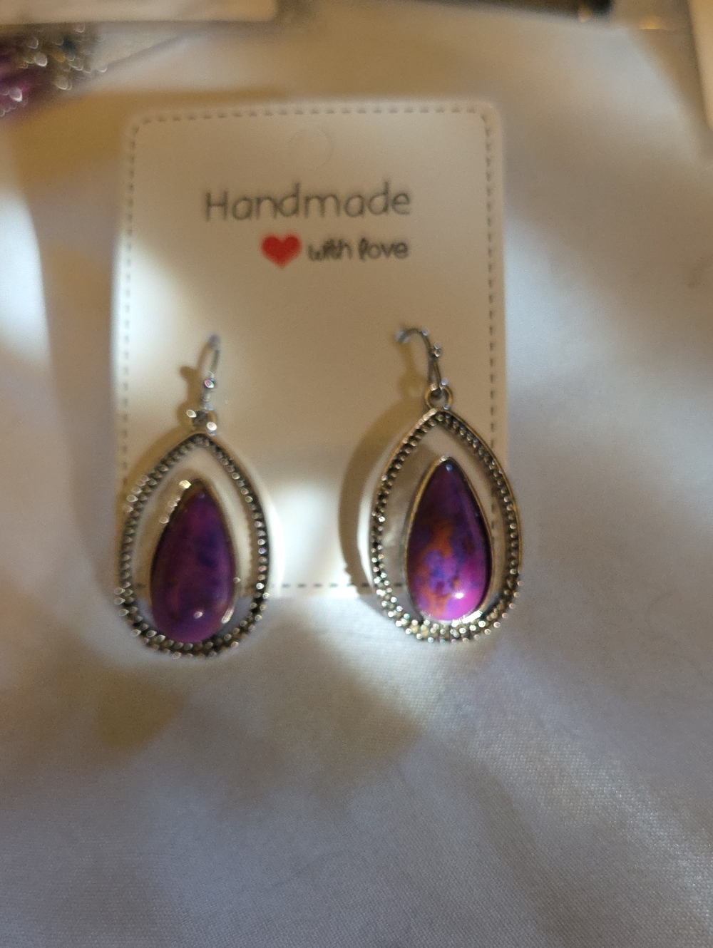 Purple Teardrop Stone Earrings -